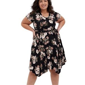 Torrid Midi Super Soft Black Floral Skater Dress - Torrid Size 2 (US 18/20)
